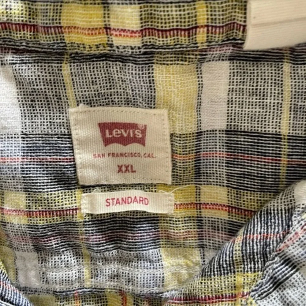 Levi's Standard Fit Short Sleeve Button Up Shirt Multicolor Plaid Mens XXL Linen
